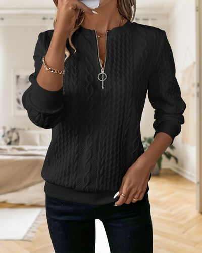 Minda -  Cable Knit Zip-Up Sweater