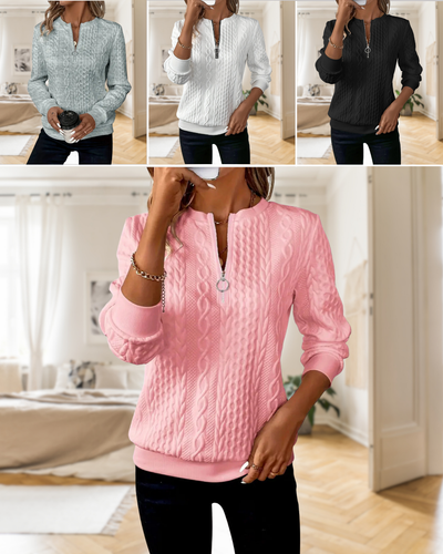 Minda -  Cable Knit Zip-Up Sweater